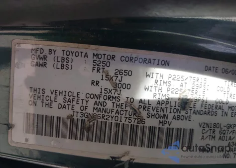 2000 Toyota 4Runner Sr5 V6 z USA, uszkodzony, nr VIN JT3GN86R2Y0175726